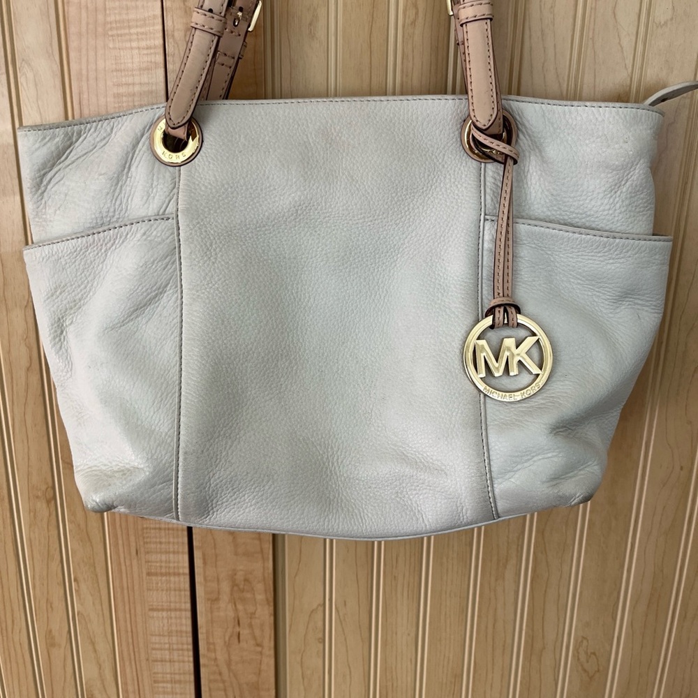 MICHAEL KORS East West Tote Pebble Leather Shoulder Bag Satchel Top Zip Closure